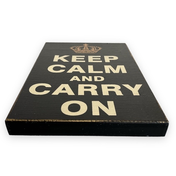 Black‎ Wood Sign Keep Calm And Carry On Gold Crown Office Decor Shabby Chic - Picture 5 of 6